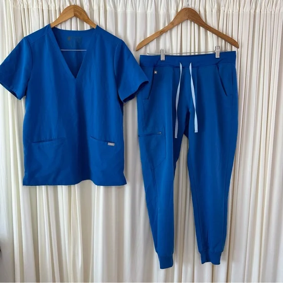 Figs Women's Royal Blue Scrub Set Zamora Joggers Sz Medium Casma Top Sz M - Picture 1 of 6